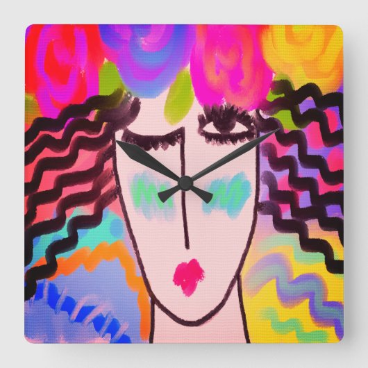 Flowers in Her Hair Abstract Art Vierkante Klok (Voorkant)