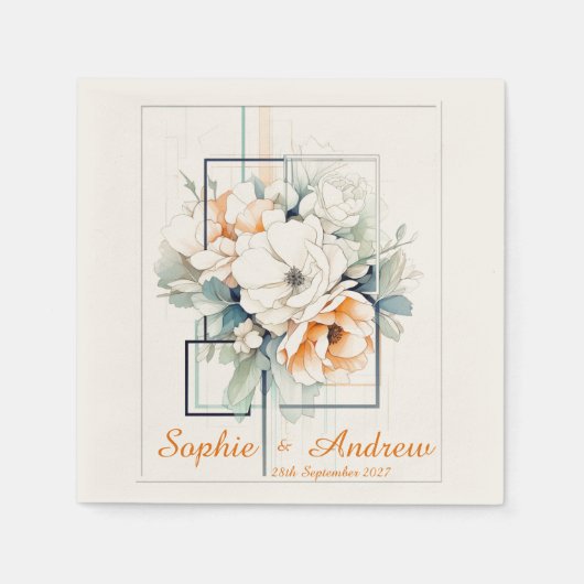 Flowers in orange Cube-Frame: Wedding Napkins Servet (Voorkant)