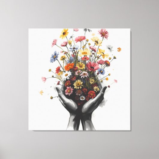 Flowers in Sketched hands Canvas Afdruk (Voorkant)