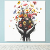 Flowers in Sketched hands Canvas Afdruk (Insitu (Houten vloer))