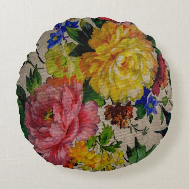 Flowers japandi colors texture rond kussen (Voorkant)