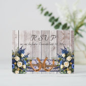 Flowers, Lace & Horseshoes, Blue Ribbon RSVP Kaartje (Staand voorkant)