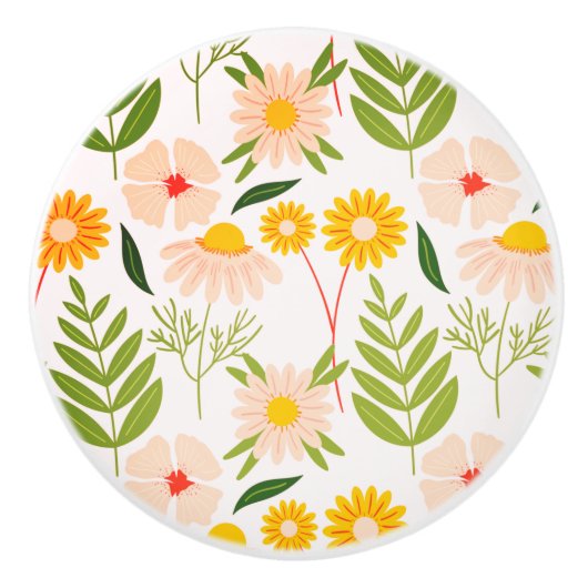 Flowers & Leaves Garden Pattern Keramische Knop (Voorkant)