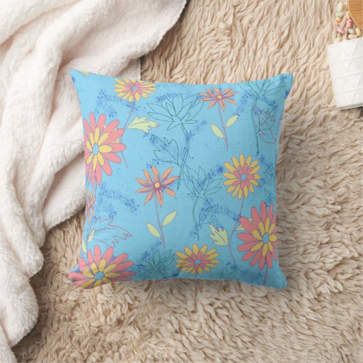 Flowers Light Blue Cushion Kussen (Deken)