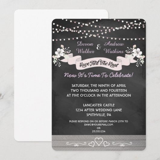Flowers & Lights Chalkboard Post Wedding Invite Kaart (Voorkant / Achterkant)