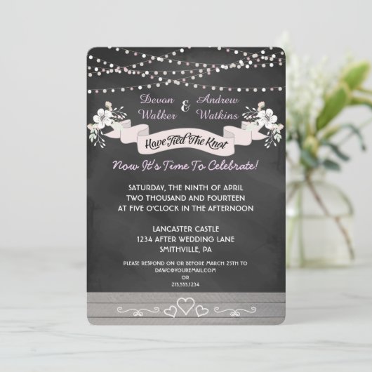 Flowers & Lights Chalkboard Post Wedding Invite Kaart (Staand voorkant)