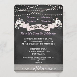 Flowers & Lights Chalkboard Wedding Invite Kaart