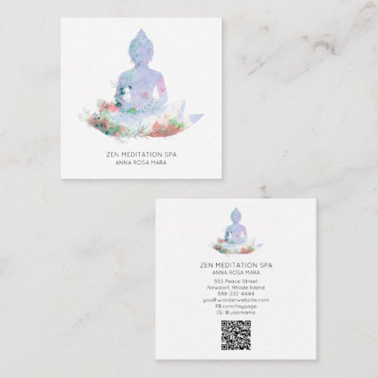 *~* Flowers Lotus Buddha Meditation QR AP33 Vierkante Visitekaartje (Voorkant / Achterkant)
