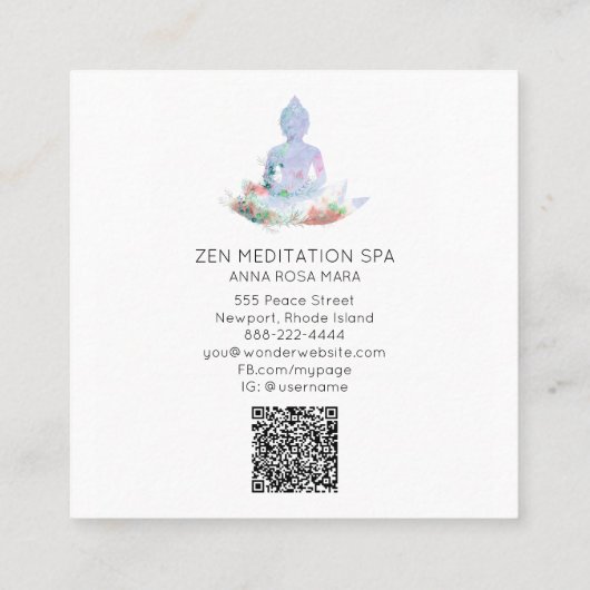 *~* Flowers Lotus Buddha Meditation QR AP33 Vierkante Visitekaartje (Achterkant)