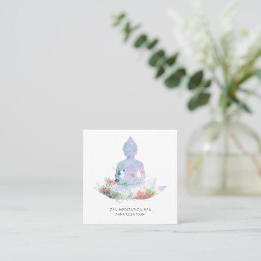 *~* Flowers Lotus Buddha Meditation QR AP33 Vierkante Visitekaartje (Staand voorkant)