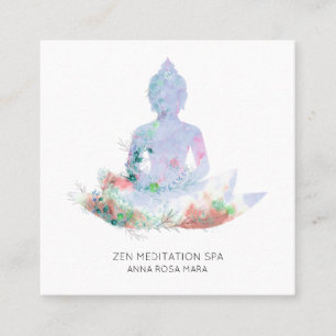 *~* Flowers Lotus Buddha Meditation QR AP33 Vierkante Visitekaartje