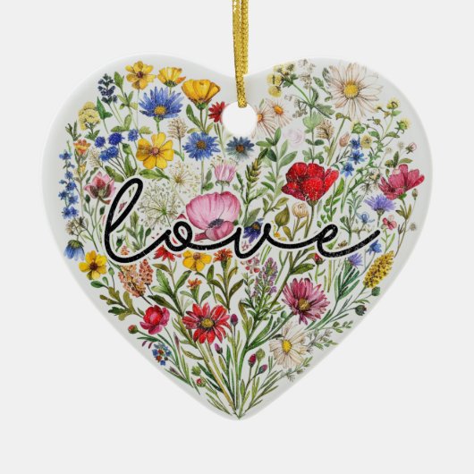 Flowers Love Heart Floral Wildflowers Keramisch Ornament (Voorkant)