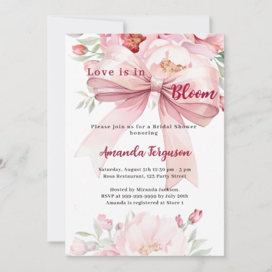 Flowers Love is in bloei roze strik Vrijgezellenfe Kaart (Voorkant)