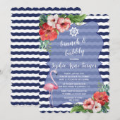 Flowers Luau Flamingo Navy Stripes Brunch & Bubble Kaart (Voorkant / Achterkant)