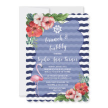 Flowers Luau Flamingo Navy Stripes Brunch & Bubble