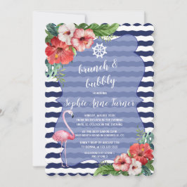 Flowers Luau Flamingo Navy Stripes Brunch & Bubble Kaart