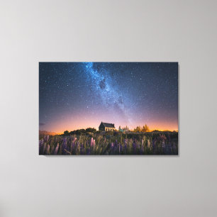 Flowers Lupines Blooming Lake Tekapo New Zealand Canvas Afdruk