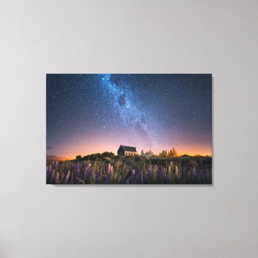 Flowers Lupines Blooming Lake Tekapo New Zealand Canvas Afdruk (Voorkant)