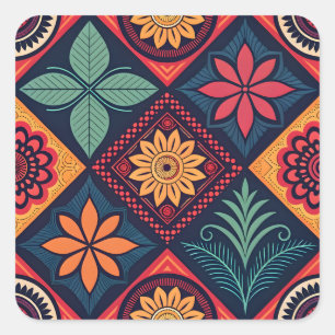Flowers Magic Pattern Vierkante Sticker