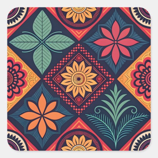Flowers Magic Pattern Vierkante Sticker (Voorkant)