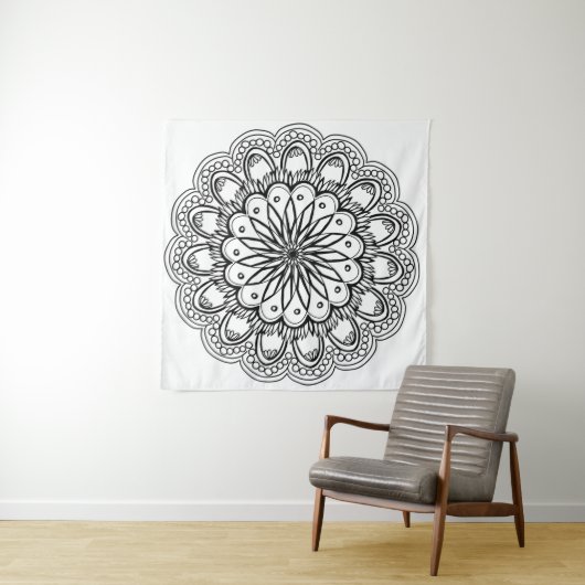 Flowers mandala hand drawing wandkleed (In Situ (horizontaal))