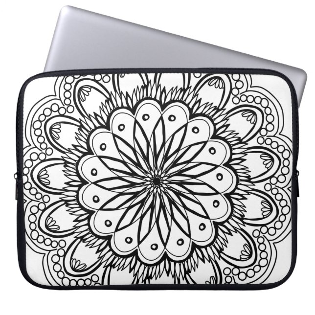 Flowers mandala handtekening laptop sleeve (Voorkant)