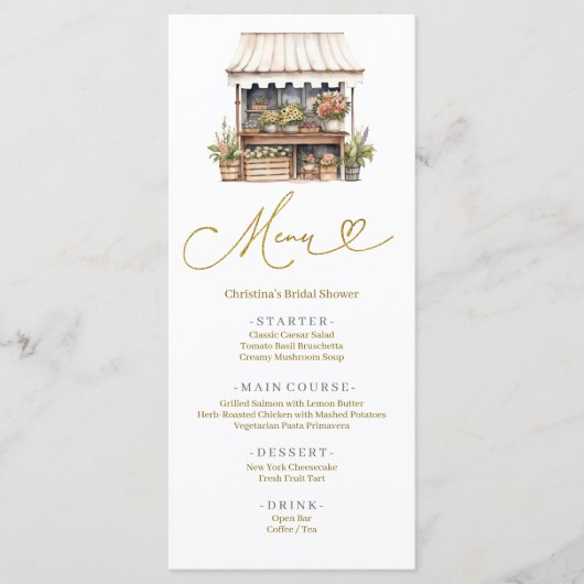 Flower's Market Vrijgezellenfeest Menu (Voorkant)