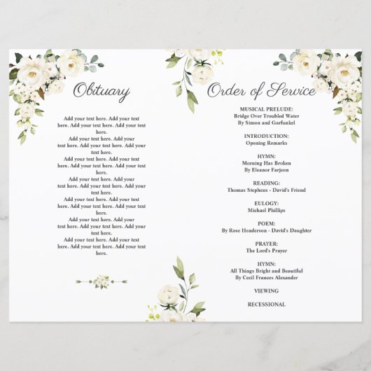 Flowers Memorial Funeral Service Photo Program (Achterkant)