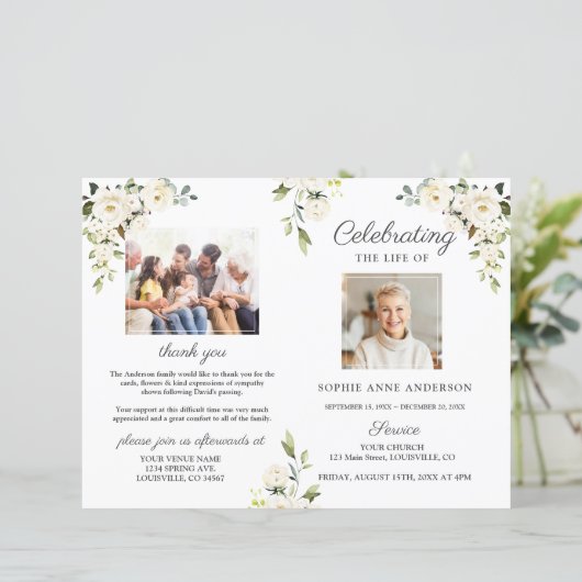 Flowers Memorial Funeral Service Photo Program (Staand voorkant)