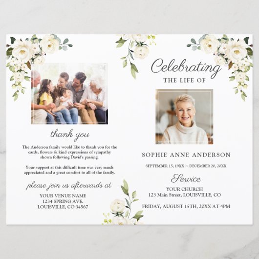 Flowers Memorial Funeral Service Photo Program (Voorkant)