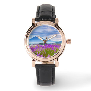 Flowers Mount Fugi Japan Horloge