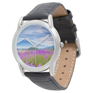 Flowers Mount Fugi Japan Horloge