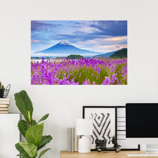 Flowers Mount Fugi Japan Poster (Thuiskantoor)
