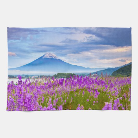 Flowers Mount Fugi Japan Theedoek (Horizontaal)