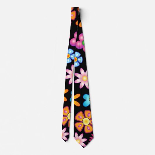Flowers Naif Retro Style Design Stropdas (Achterkant)