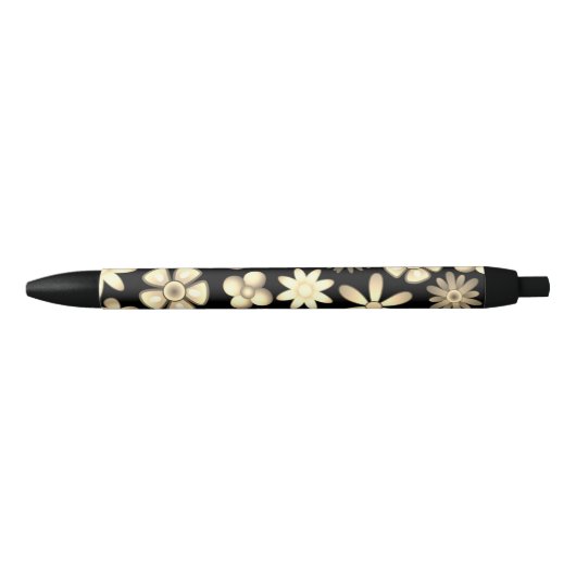 Flowers Naif  Retro Style Design Zwarte Inkt Pen (Voorkant)