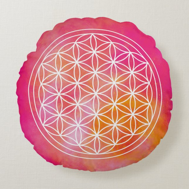 Flowers of life rond kussen (Voorkant)