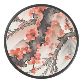 Flowers on Black Hockey Puck