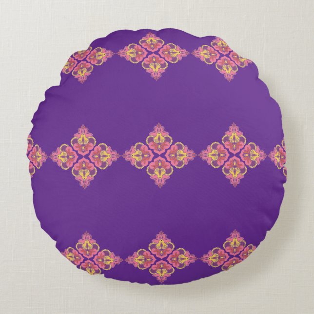 Flowers on Purple Round Pillow Rond Kussen (Voorkant)