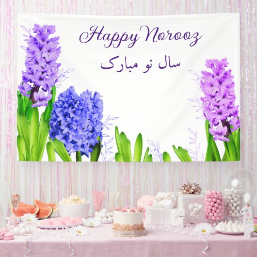 Flowers Paars Blue Pink Hyacinth Happy Norooz Spandoek (Feest)