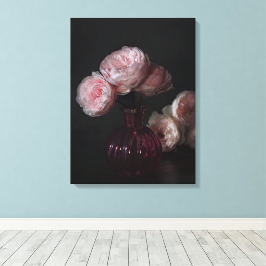 Flowers Pale Pink Peonies in Vase Canvas Afdruk (Insitu (Houten vloer))