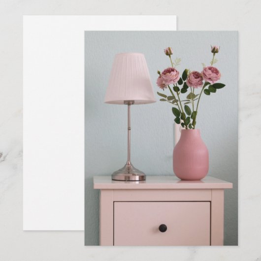 Flowers | Pale Pink Roses on Nightstand Bedankkaart (Voorkant / Achterkant)