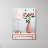 Flowers | Pale Pink Roses on Nightstand Canvas Afdruk (Voorkant)