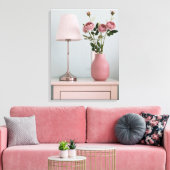 Flowers | Pale Pink Roses on Nightstand Canvas Afdruk (Insitu (Woonkamer))