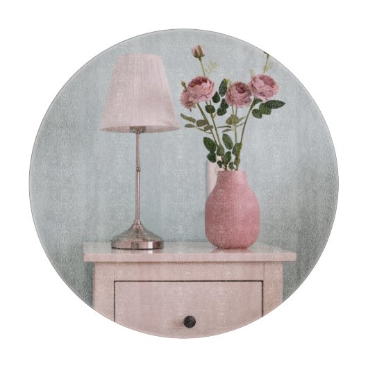 Flowers | Pale Pink Roses on Nightstand Snijplank (Voorkant)