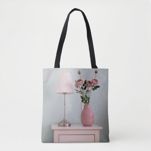 Flowers | Pale Pink Roses on Nightstand Tote Bag (Voorkant)