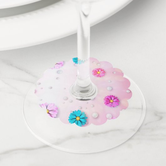 Flowers Patroon 7 Wijnglaslabel (Dichtbij)