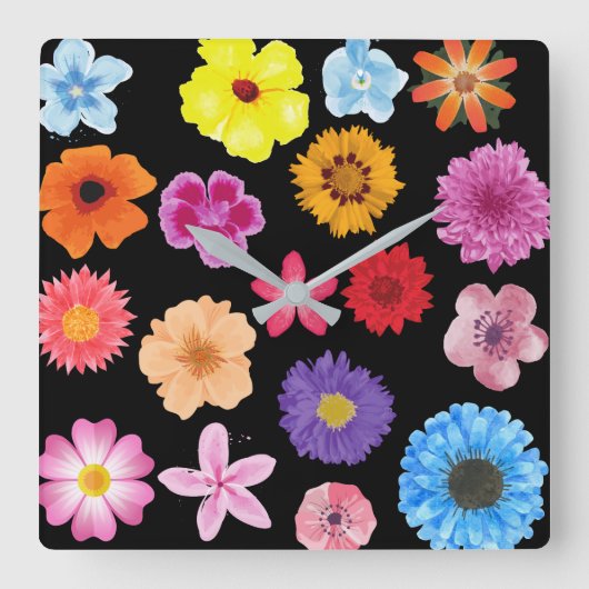 Flowers Patroon Vierkante Klok (Voorkant)