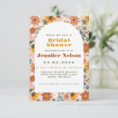 Flowers Pattern Boho 70s Bridal Shower Invitation Kaart (Staand voorkant)