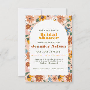 Flowers Pattern Boho 70s Bridal Shower Invitation Kaart